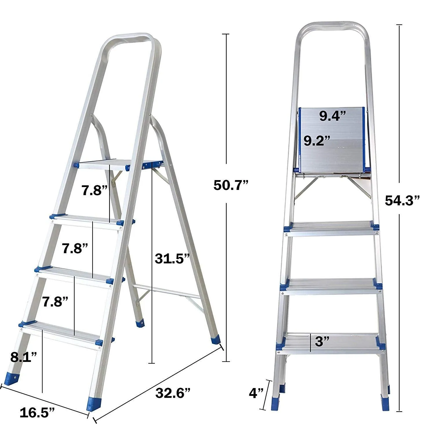 Foldable Lightweight Aluminum 4 Step Ladder with Anti-Slip, Household