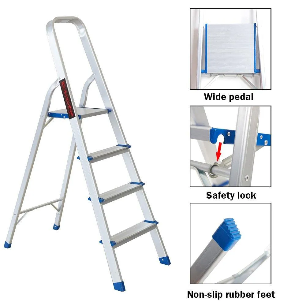 Foldable Lightweight Aluminum 4 Step Ladder with Anti-Slip, Household