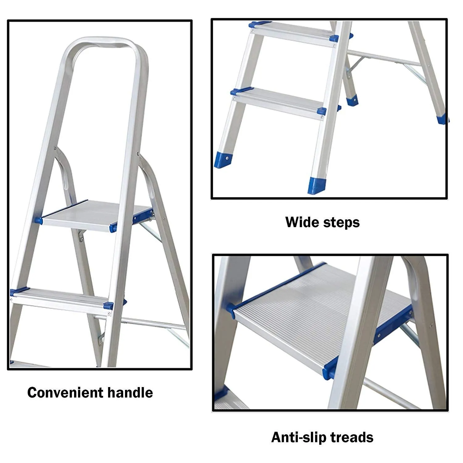 Foldable Lightweight Aluminum 4 Step Ladder with Anti-Slip, Household