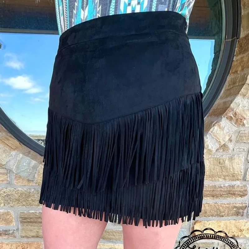 Fort Worth Fringe Skirt Black