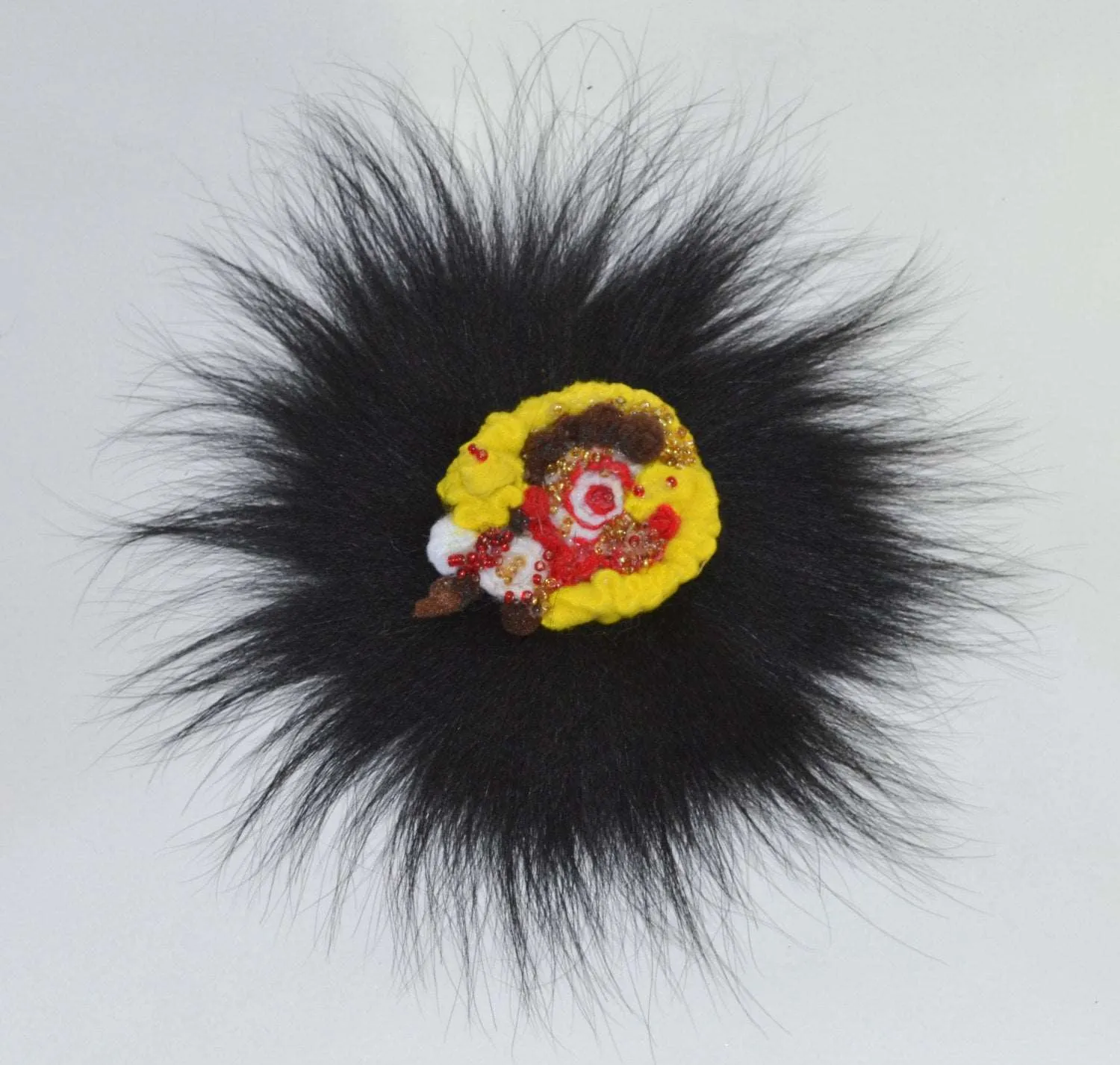 FUR BROOCH! Fox Fur, Real Fur, Rosette, Brooch for Hat, Flower Brooch, Pin, Hat, Coat, Scarf, Shawl, hat accessories, black, black brooch