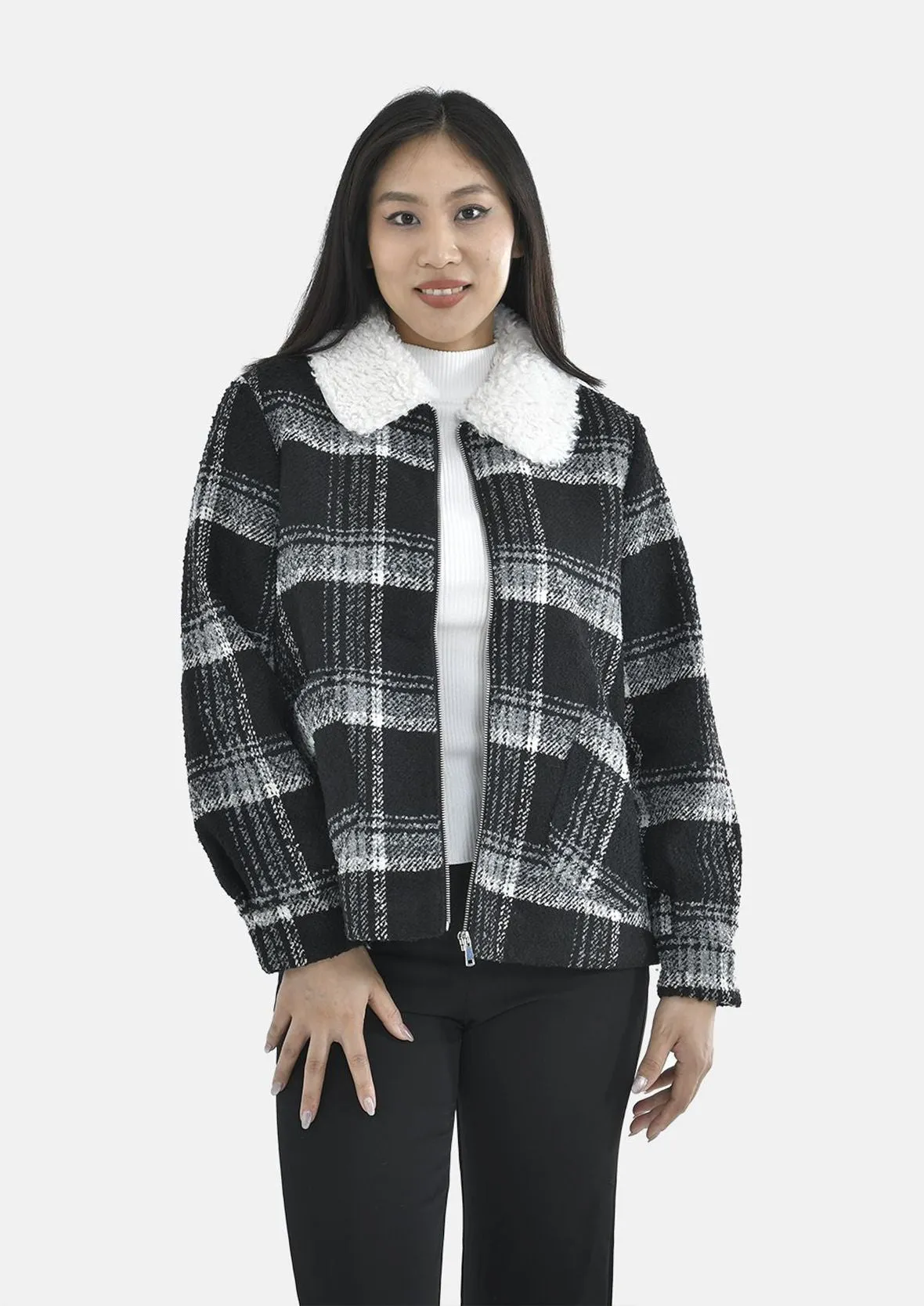 Fur Collar Check Trucker Jacket