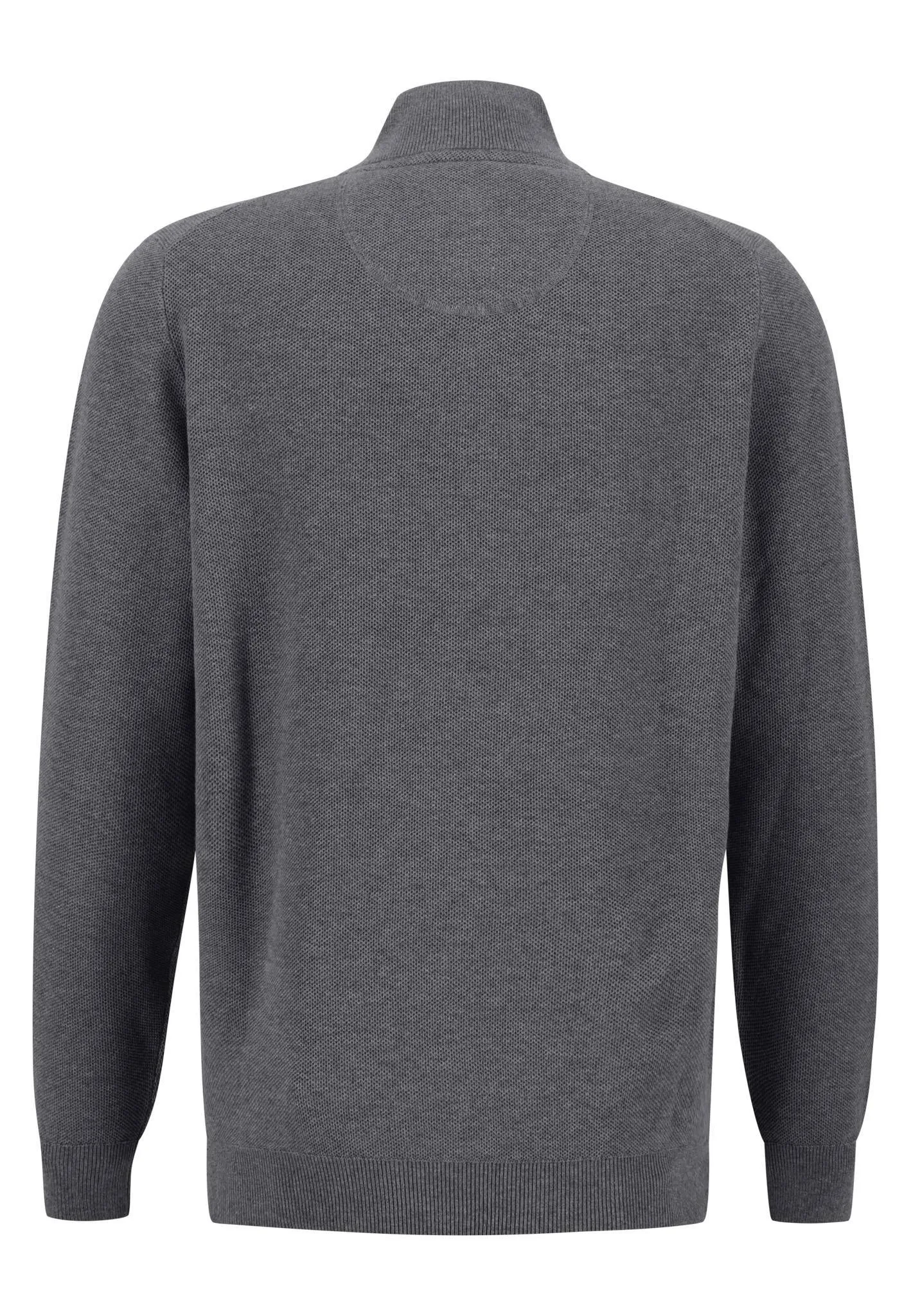 FYNCH HATTON Steel Grey Textured Cotton Sweater with Troyer Collar