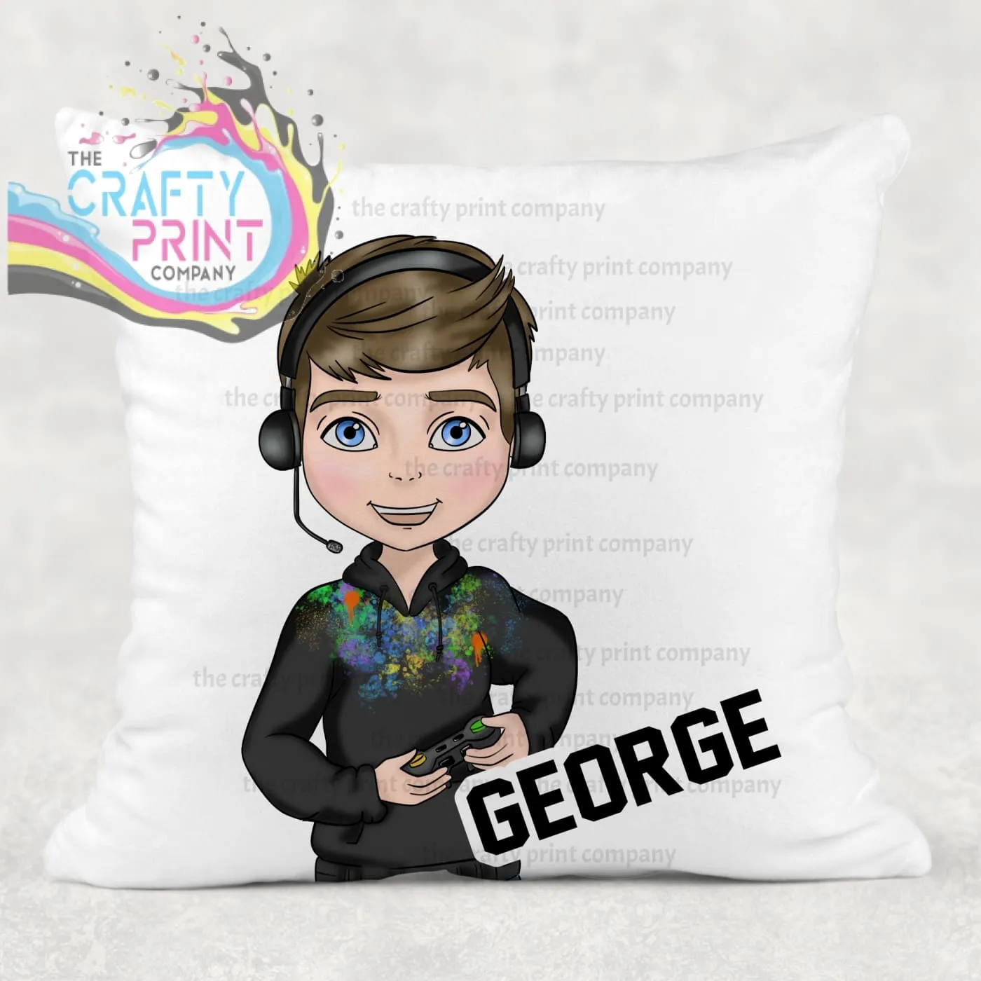 Gamer Boy Black Hoodie Personalised Cushion