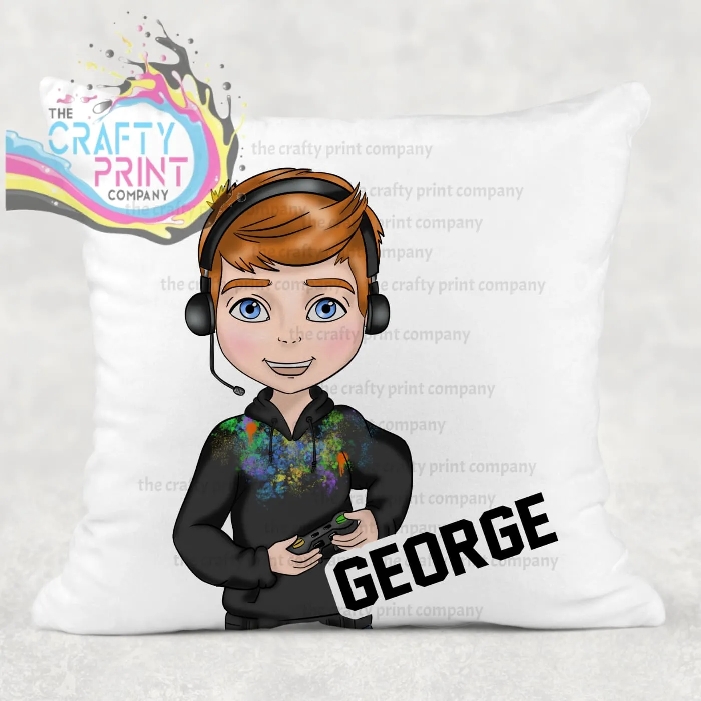 Gamer Boy Black Hoodie Personalised Cushion