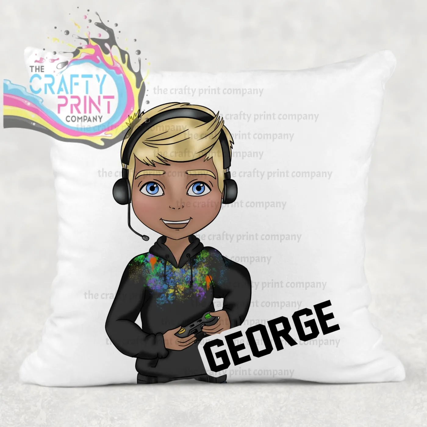 Gamer Boy Black Hoodie Personalised Cushion