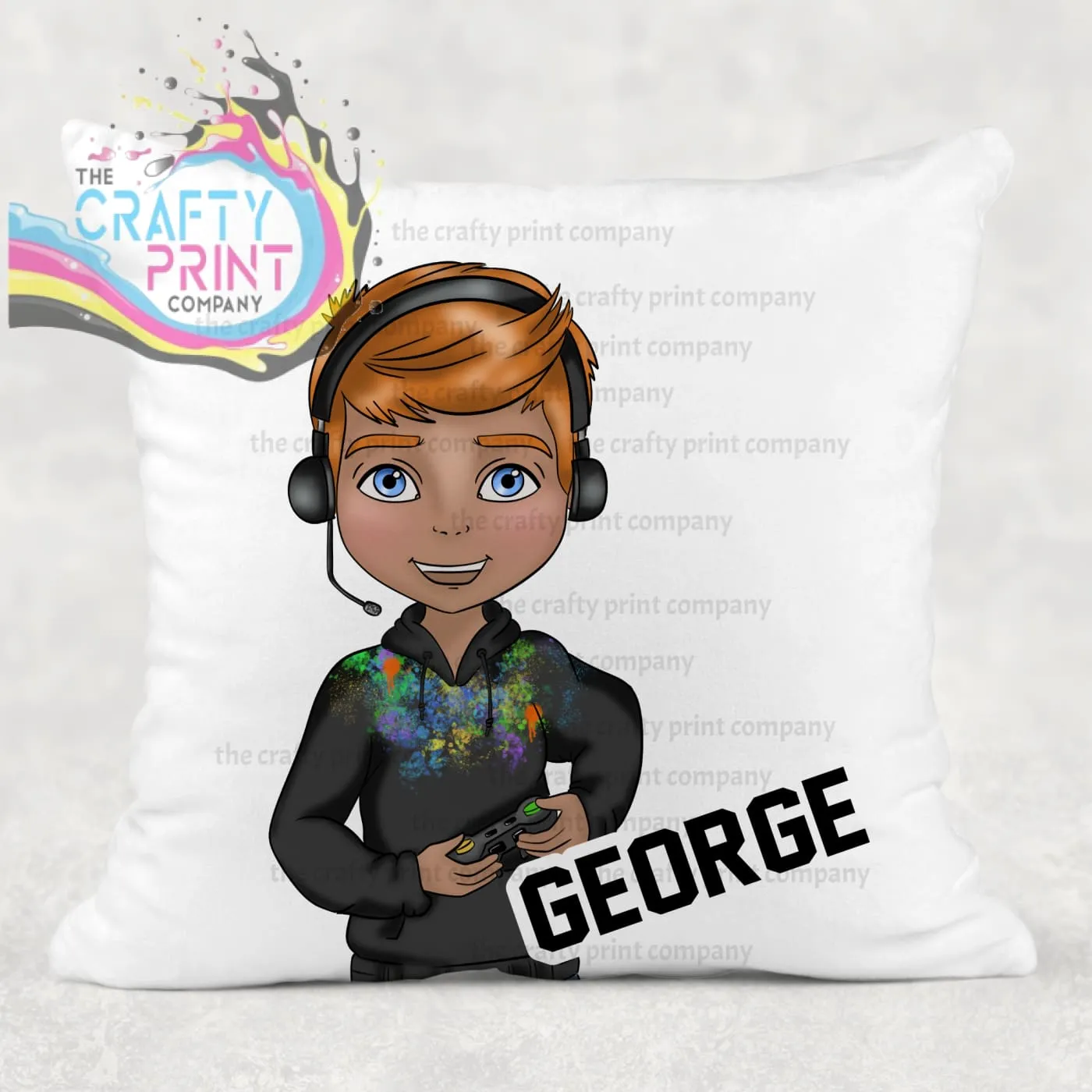 Gamer Boy Black Hoodie Personalised Cushion