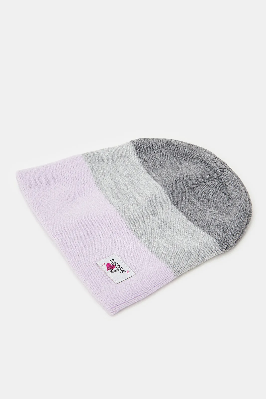 Girls Pink And Grey Knitted Caps (Pack of 3)