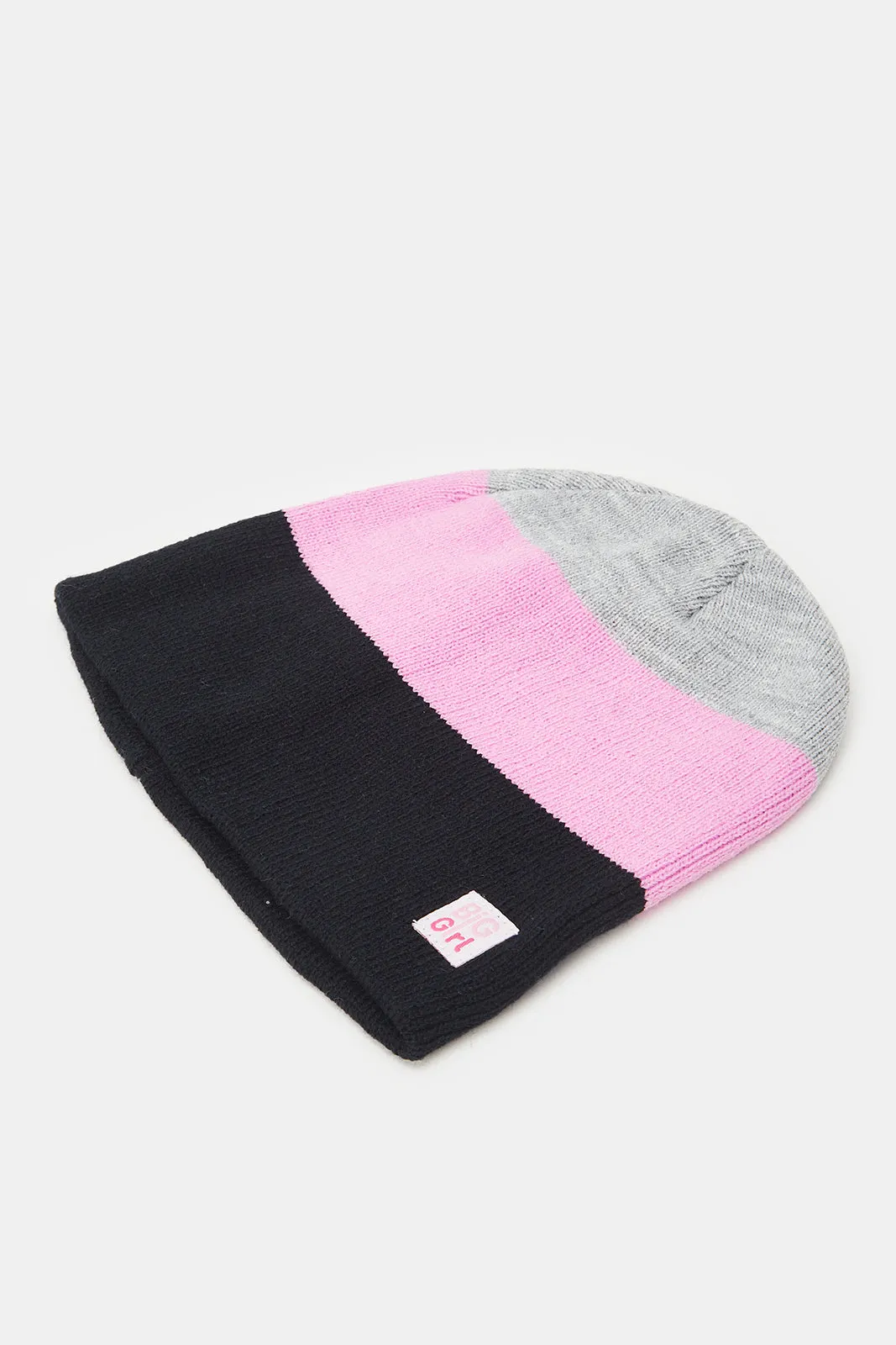 Girls Pink And Grey Knitted Caps (Pack of 3)