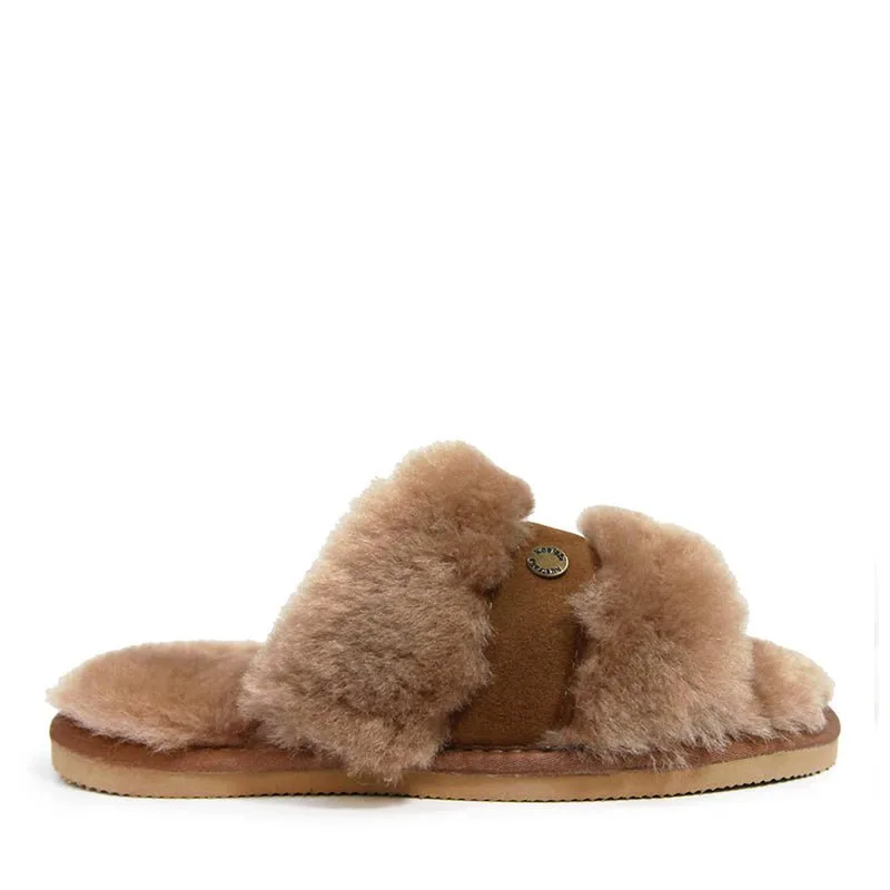 Goldie Fluffy Sheepskin Slides