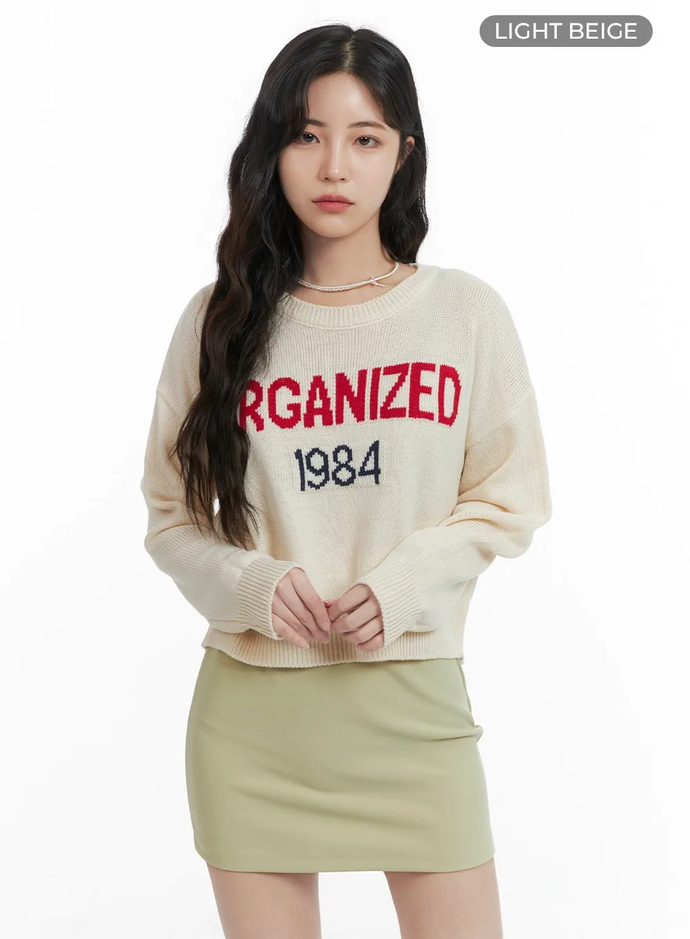 Graphic Lettering Round Neck Knit Sweater OM425