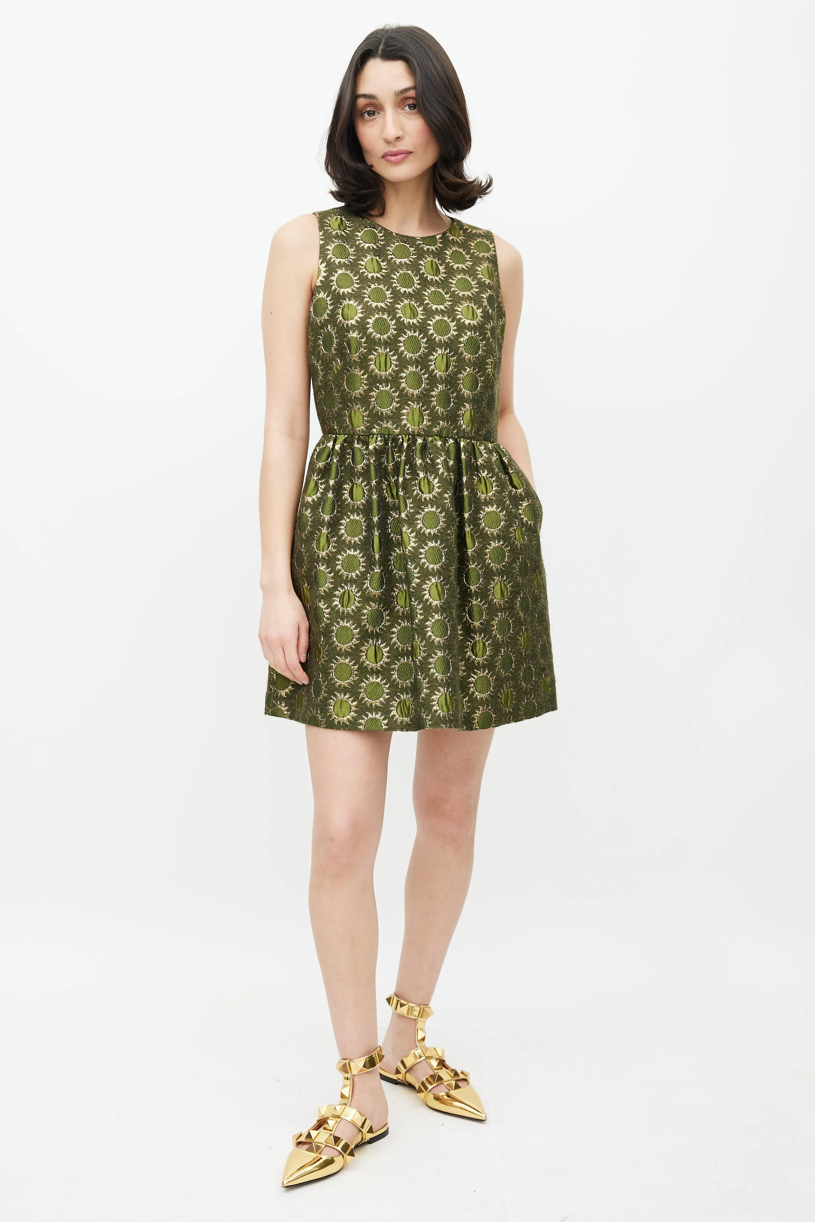 Green & Gold Sun Brocade Dress