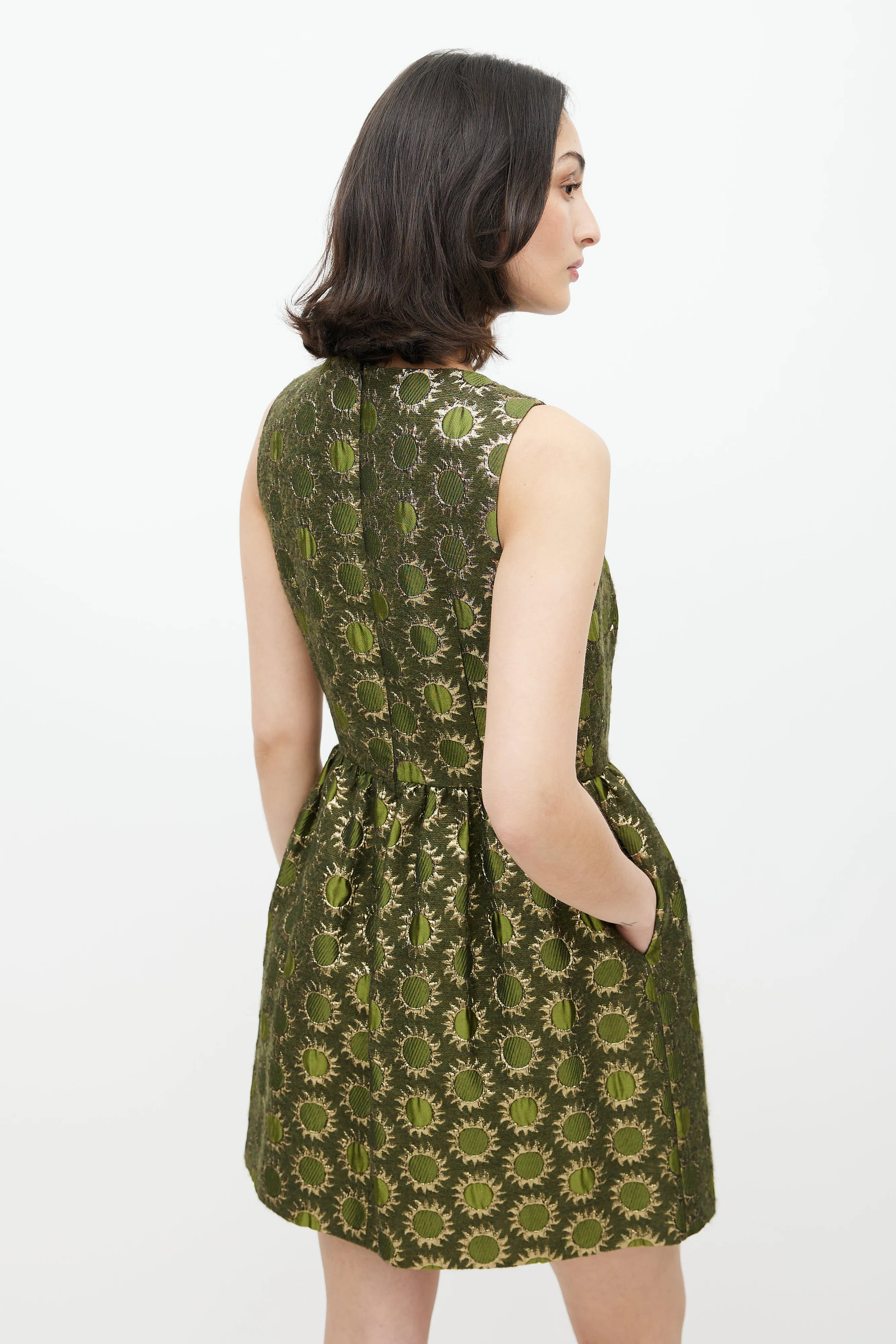 Green & Gold Sun Brocade Dress