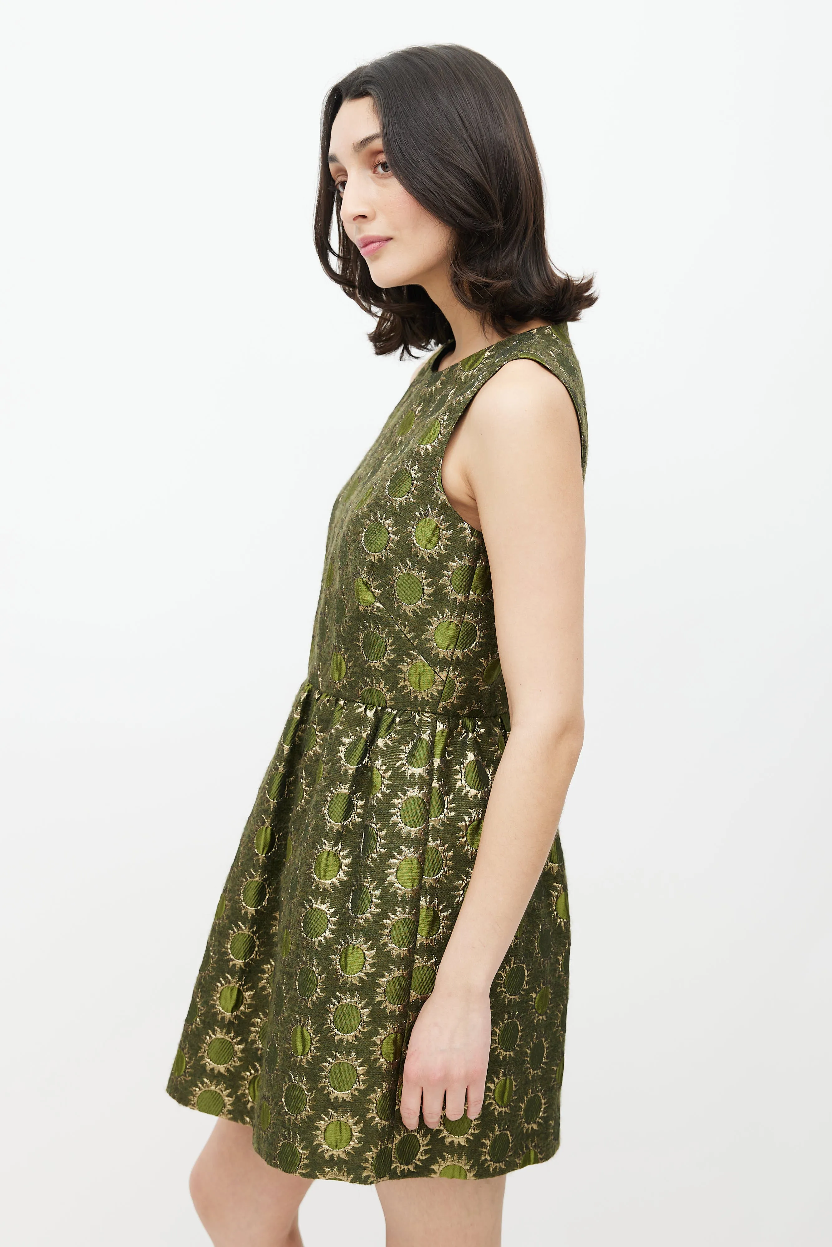 Green & Gold Sun Brocade Dress