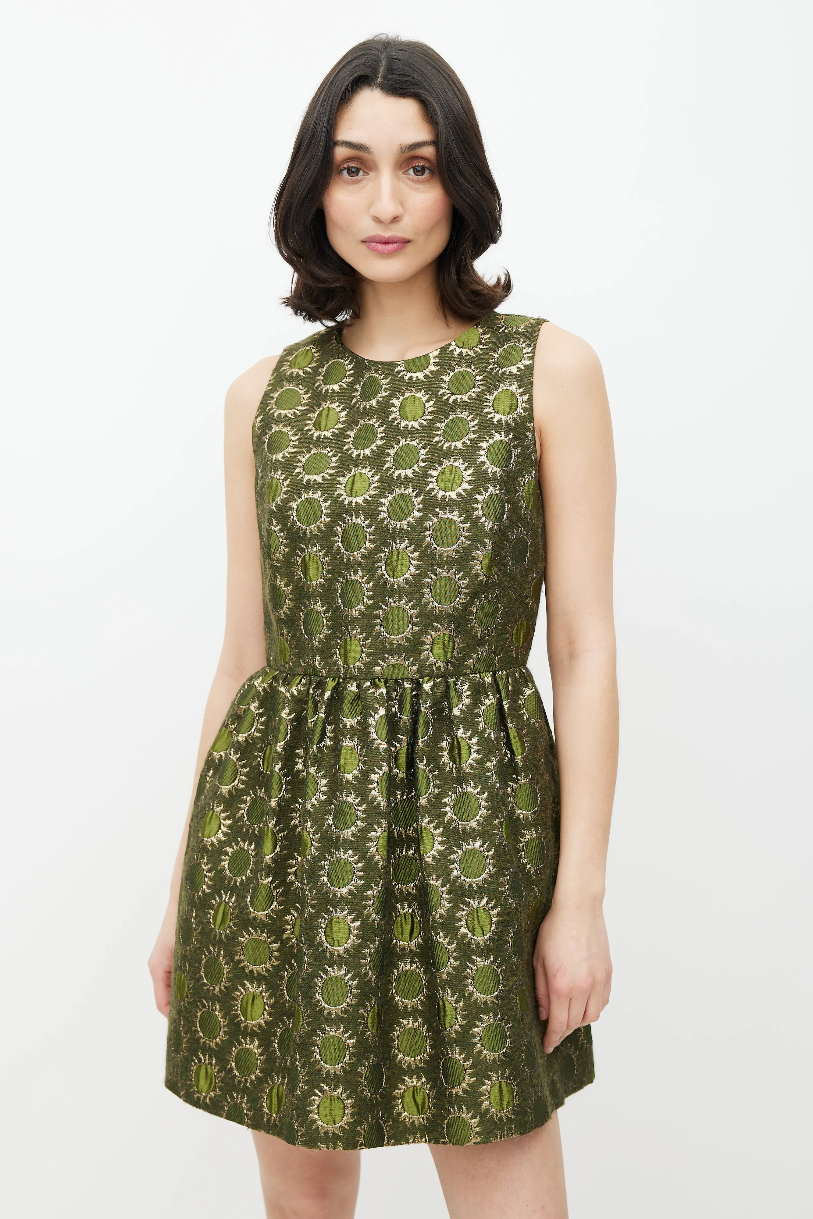 Green & Gold Sun Brocade Dress