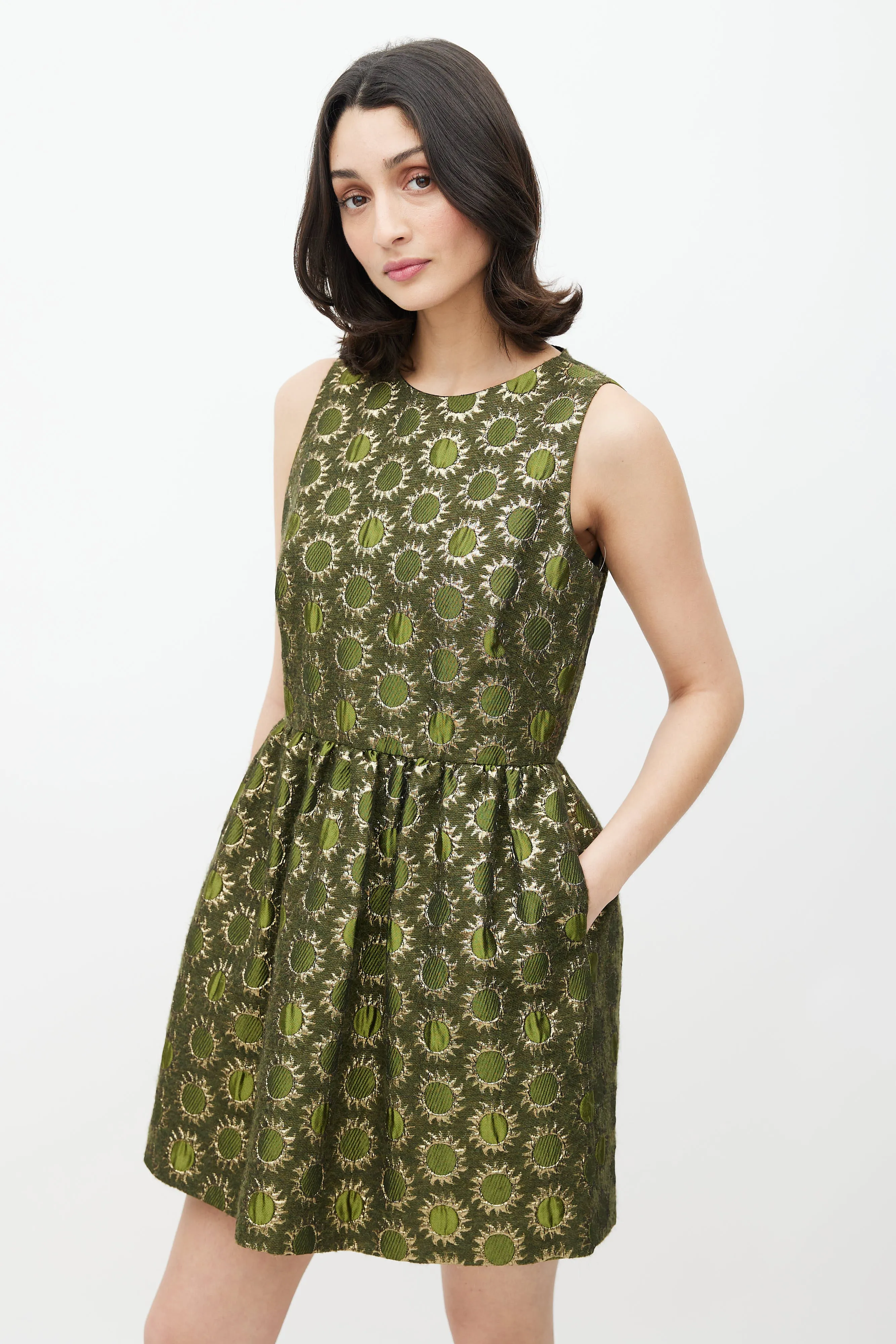 Green & Gold Sun Brocade Dress