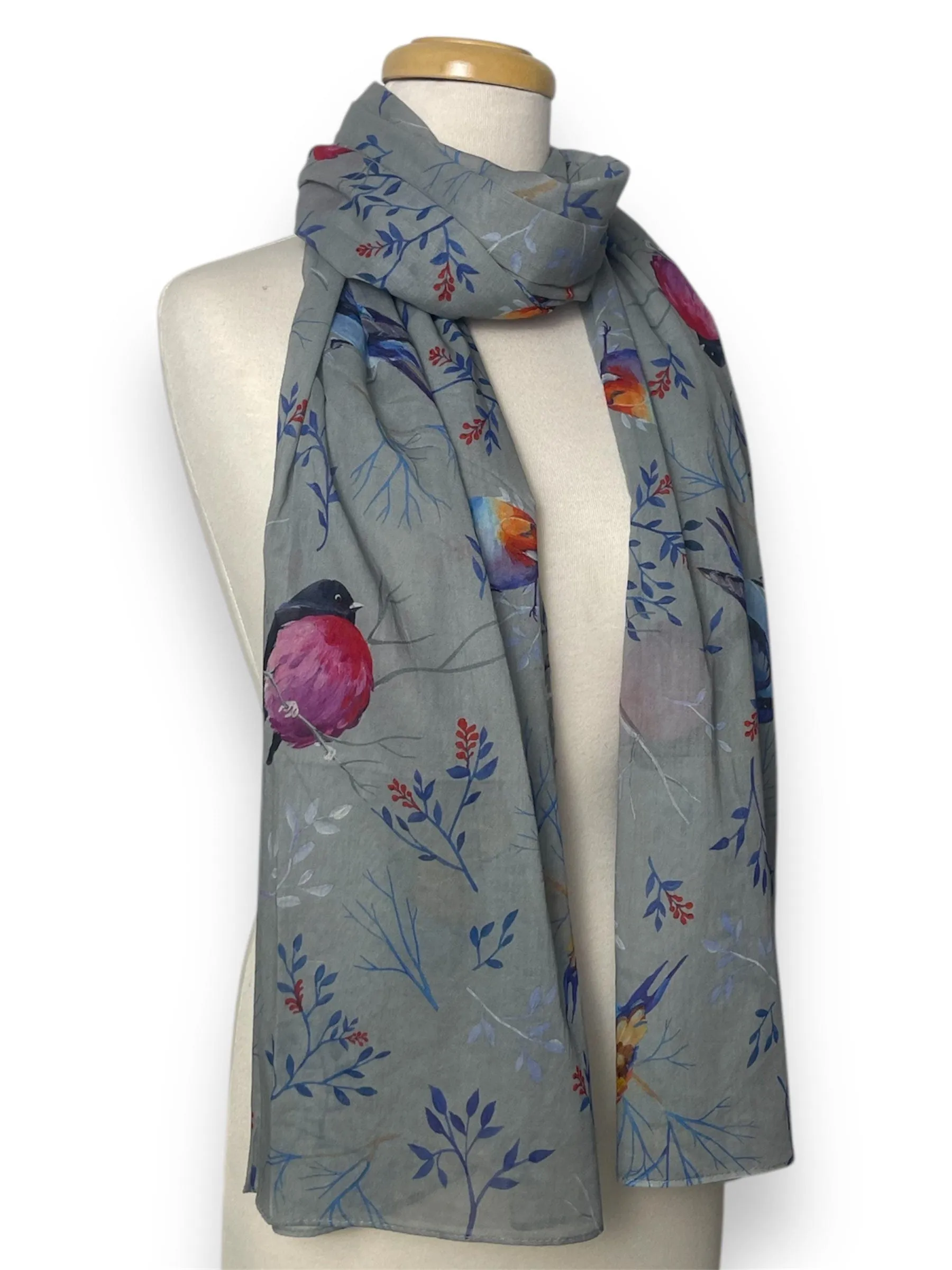 Grey Bird Scarf - Cotton