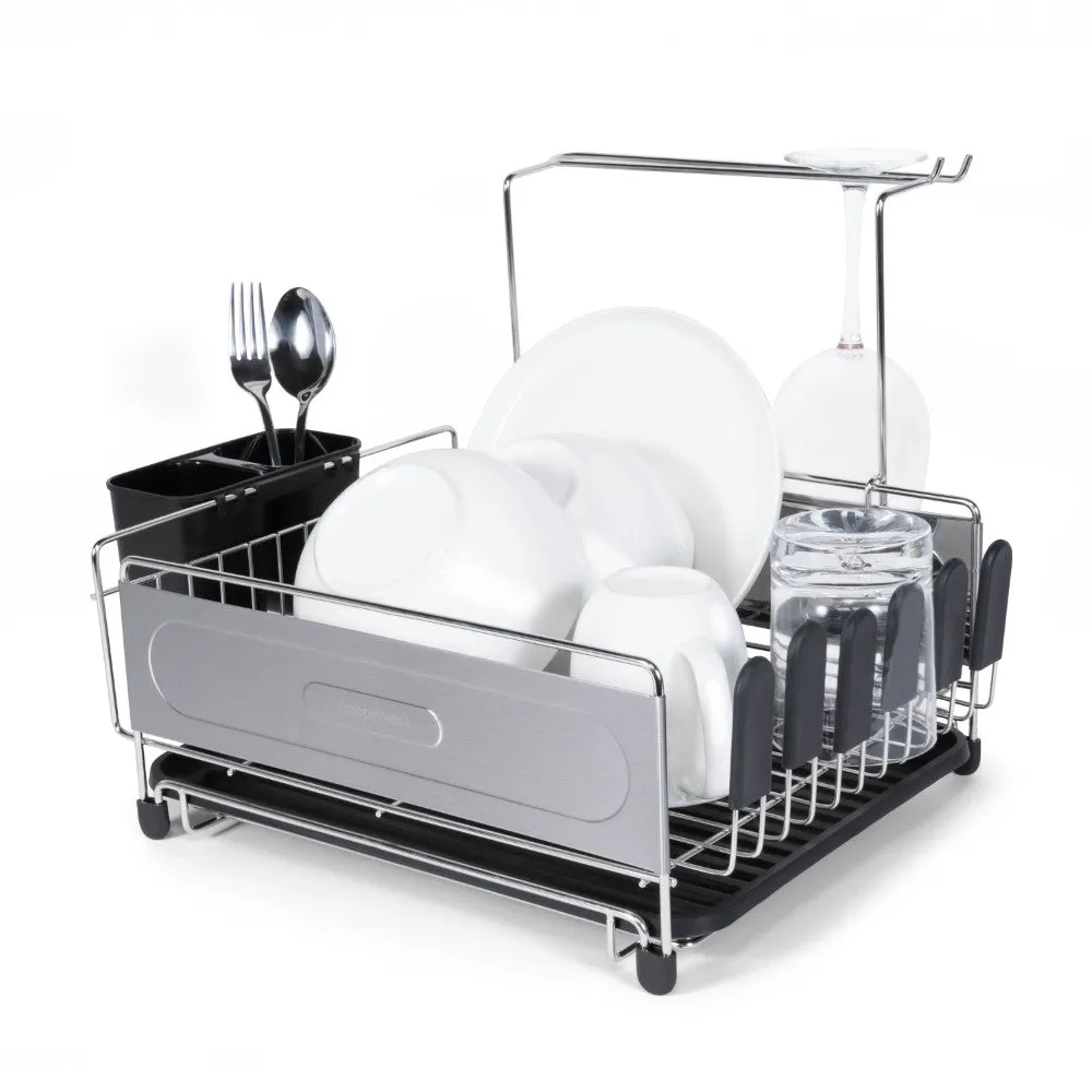 Grove 17.25" Fingerprint-Proof Stainless Steel Dish Drying Rack With Wine Glass Holder