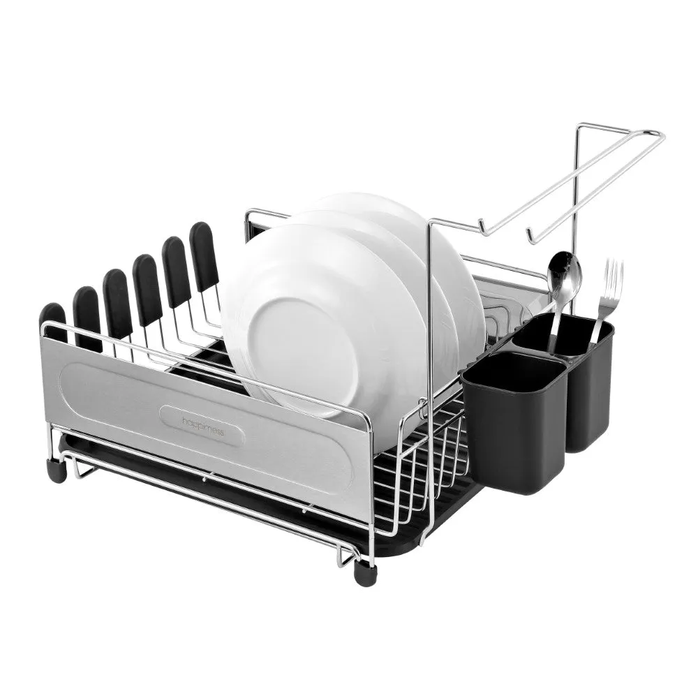 Grove 17.25" Fingerprint-Proof Stainless Steel Dish Drying Rack With Wine Glass Holder