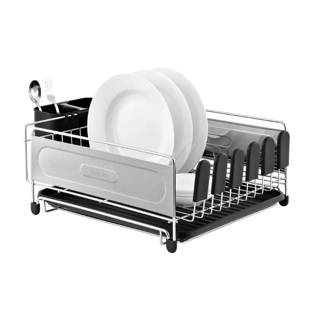 Grove 17.25" Fingerprint-Proof Stainless Steel Dish Drying Rack With Wine Glass Holder