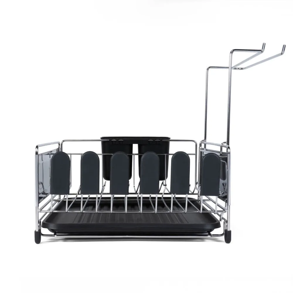 Grove 17.25" Fingerprint-Proof Stainless Steel Dish Drying Rack With Wine Glass Holder