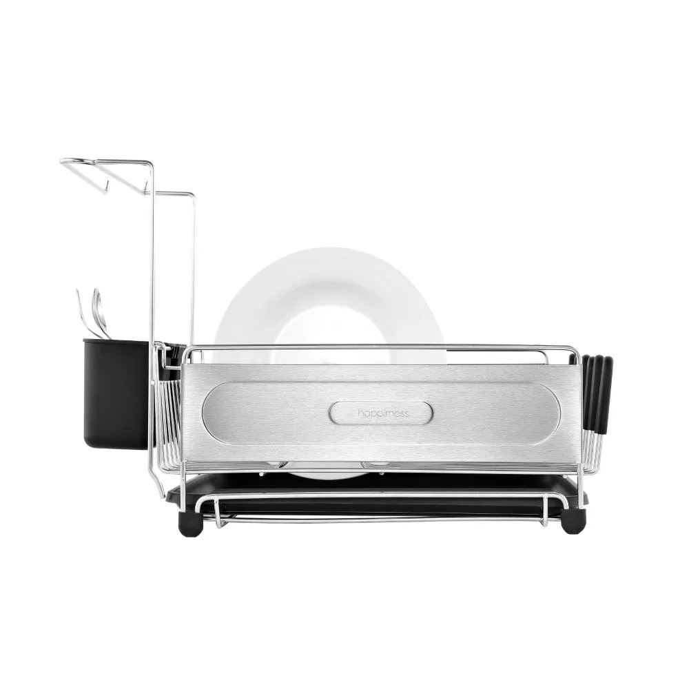 Grove 17.25" Fingerprint-Proof Stainless Steel Dish Drying Rack With Wine Glass Holder