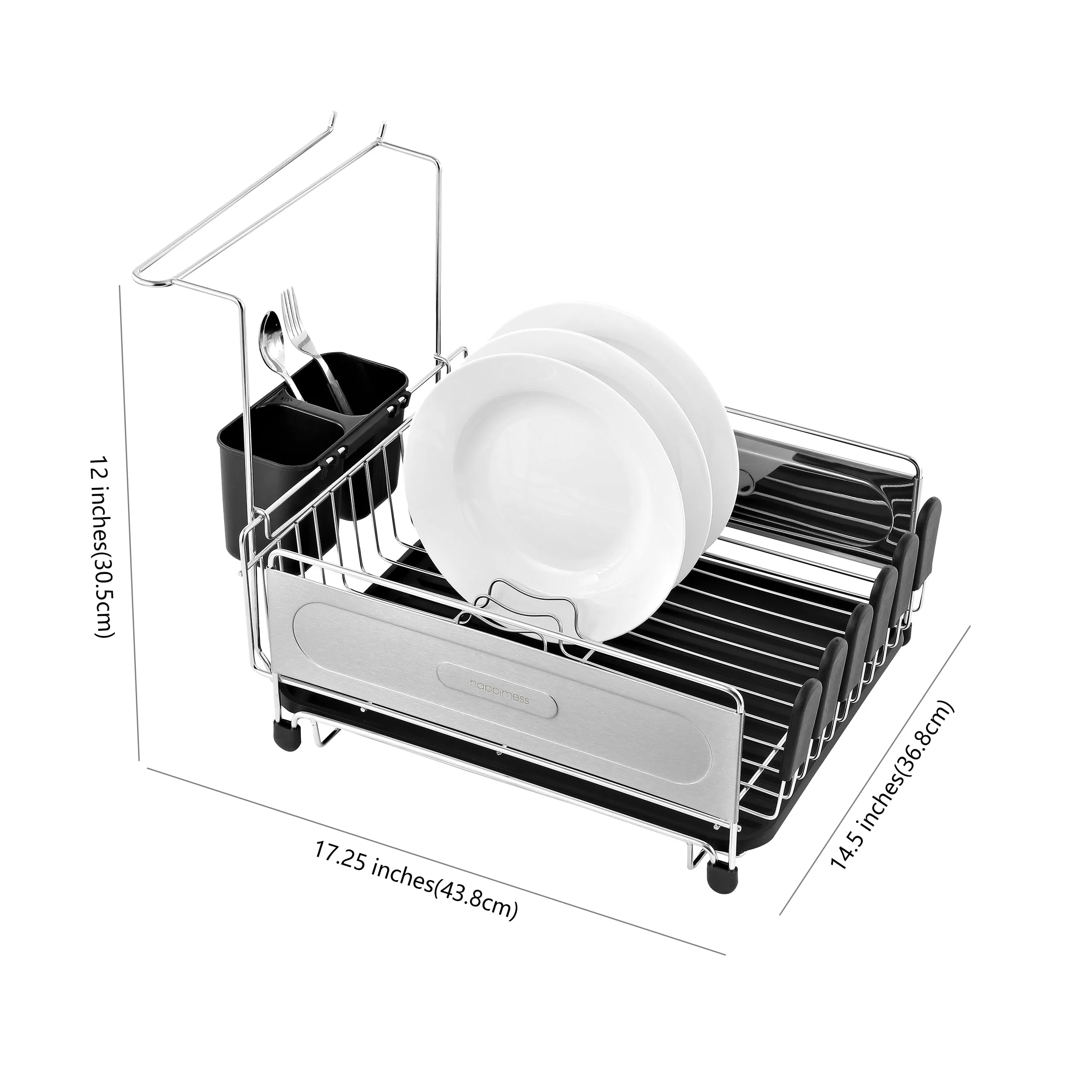 Grove 17.25" Fingerprint-Proof Stainless Steel Dish Drying Rack With Wine Glass Holder