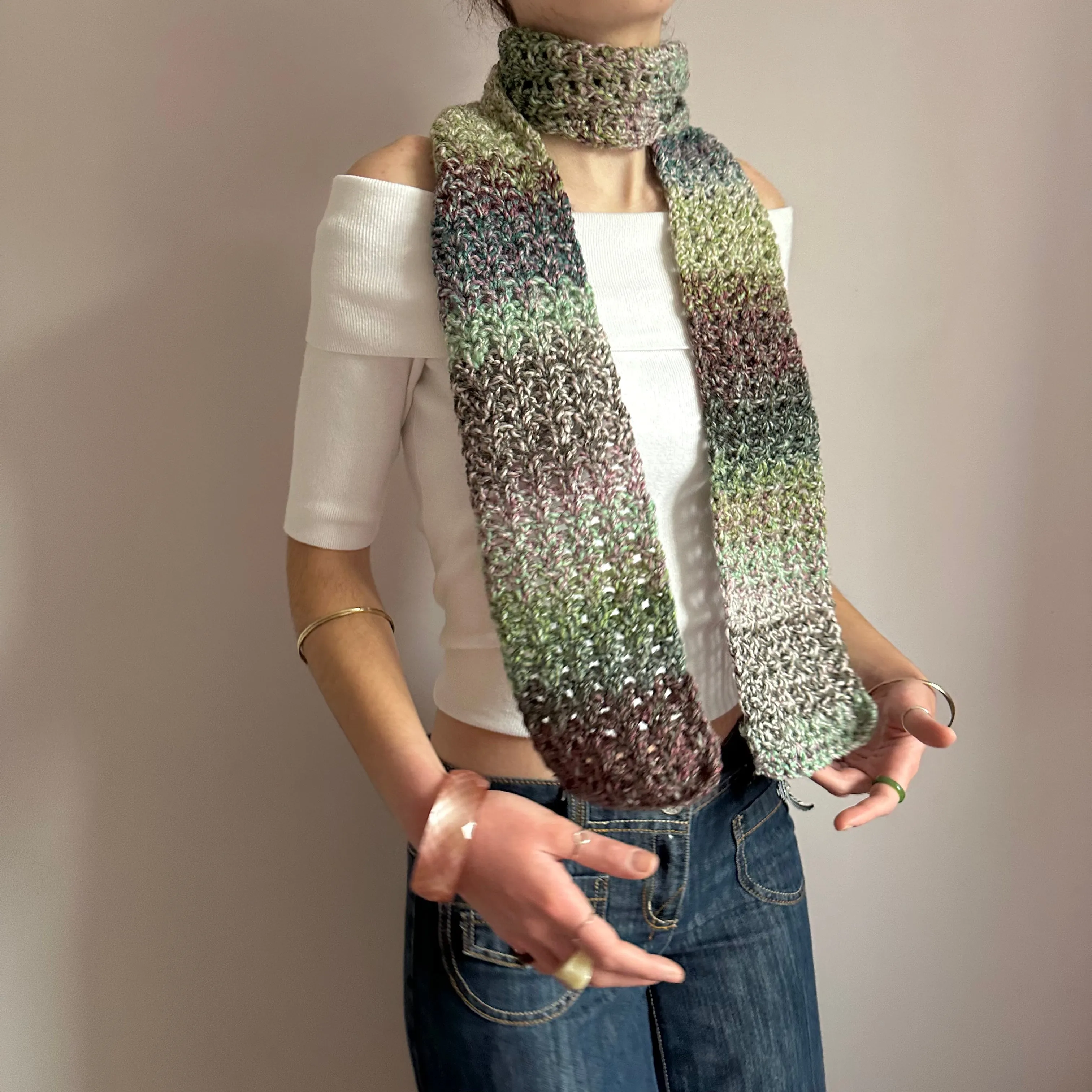 Handmade dusky shades crochet scarf