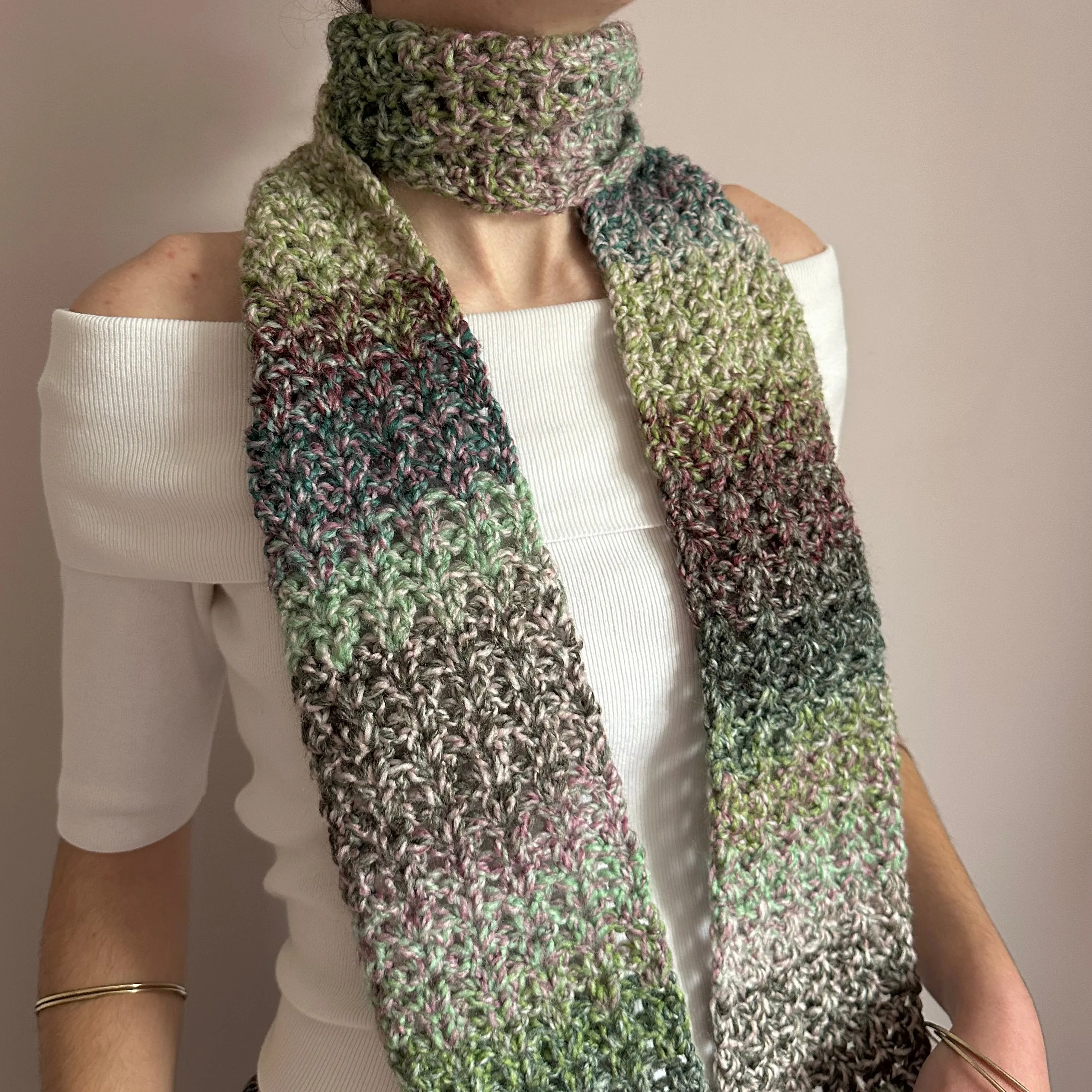 Handmade dusky shades crochet scarf