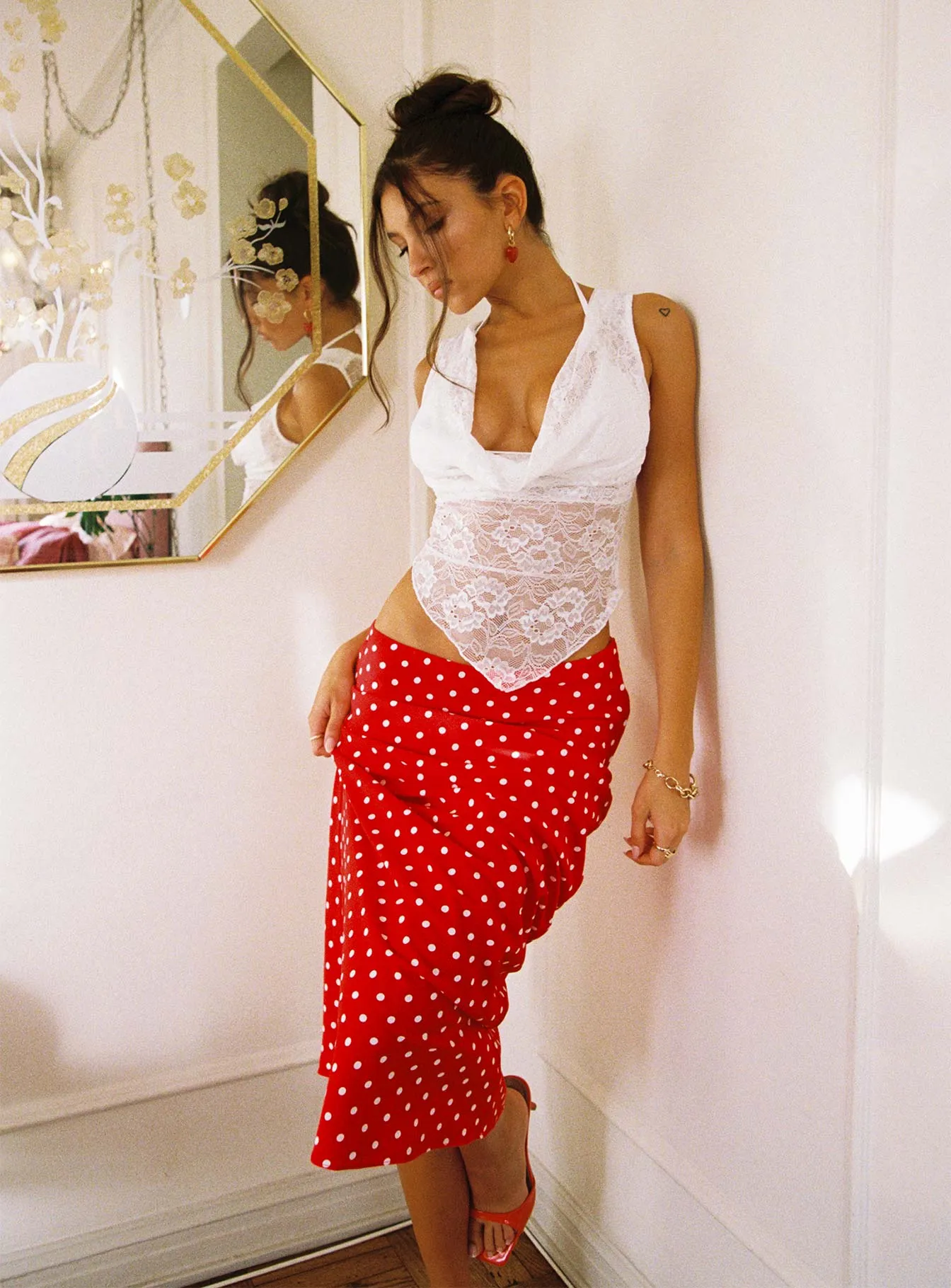 Hayze Maxi Skirt Red / White Polka