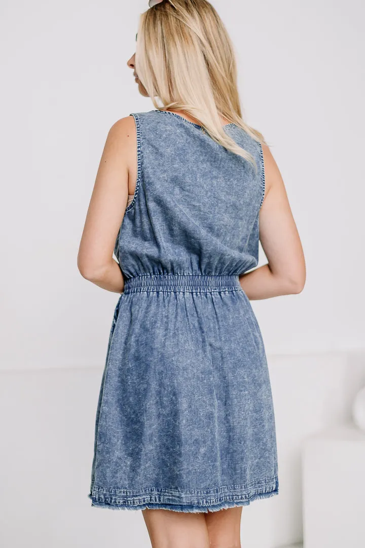 Henley Denim Mini Dress | Dark Wash