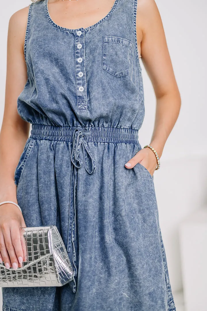 Henley Denim Mini Dress | Dark Wash