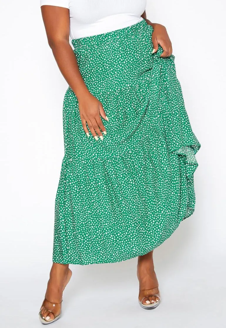 Hi Curvy Plus Size Women Dainty Floral Print Maxi Flare Skirt