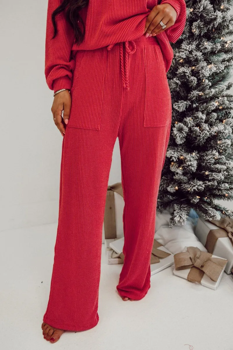 Holiday Red "JOLLY" Corduroy Long Pants Set