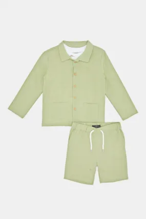 Infant Boys Green Top And Bottom Set With T-Shirt  (3 Piece)