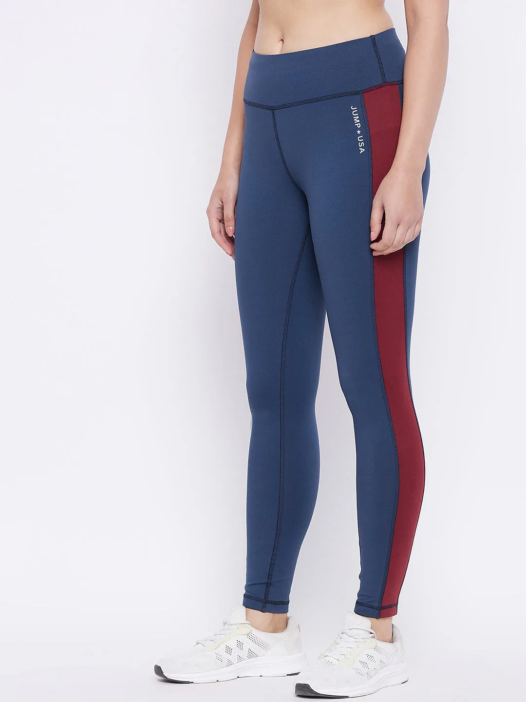 JUMP USA Women Blue Red Solid Rapid Dry Activewear Tights