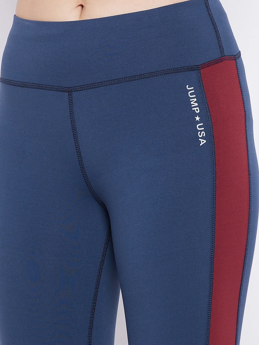 JUMP USA Women Blue Red Solid Rapid Dry Activewear Tights