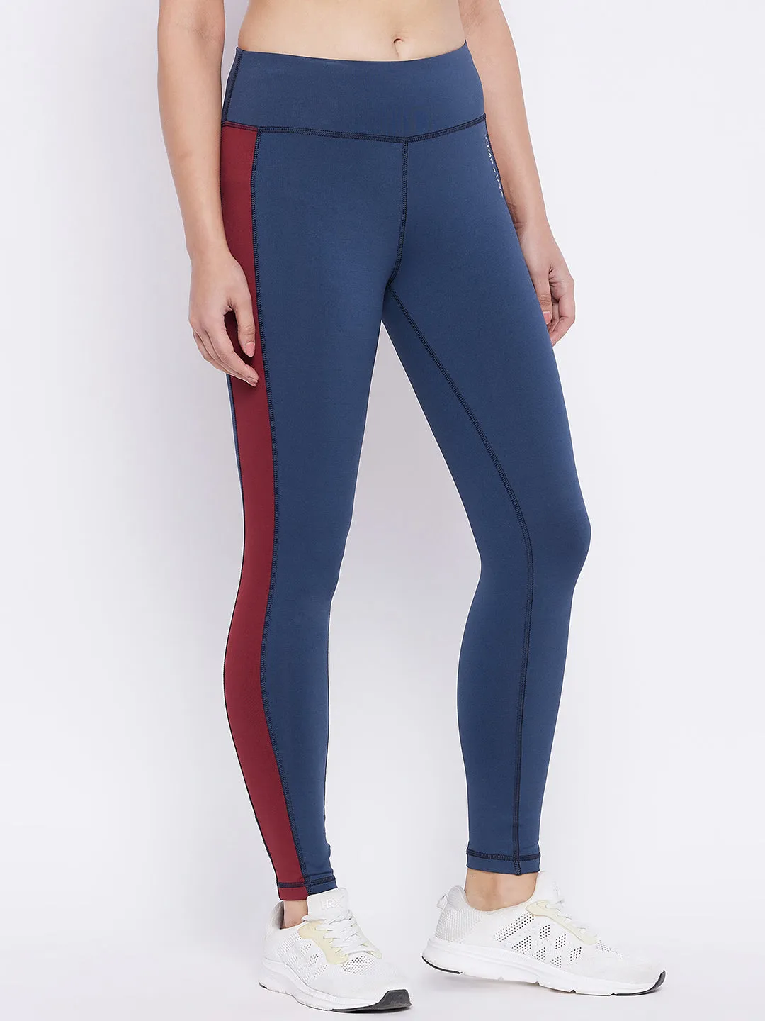 JUMP USA Women Blue Red Solid Rapid Dry Activewear Tights