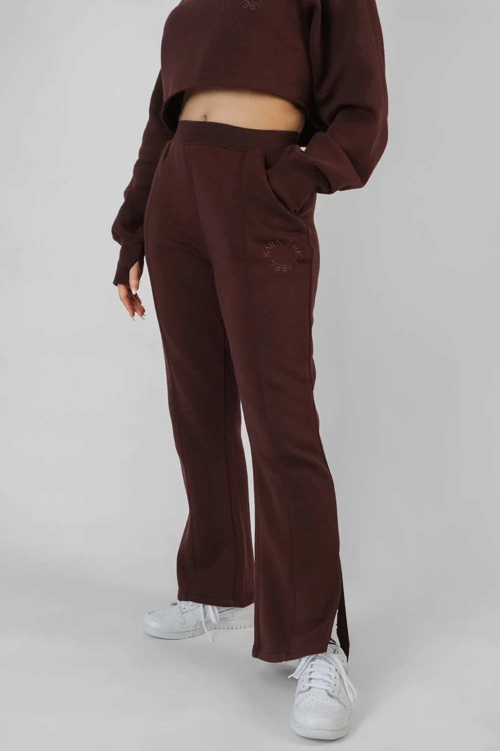 Kaiia Tonal Embroidered Joggers Dark Brown