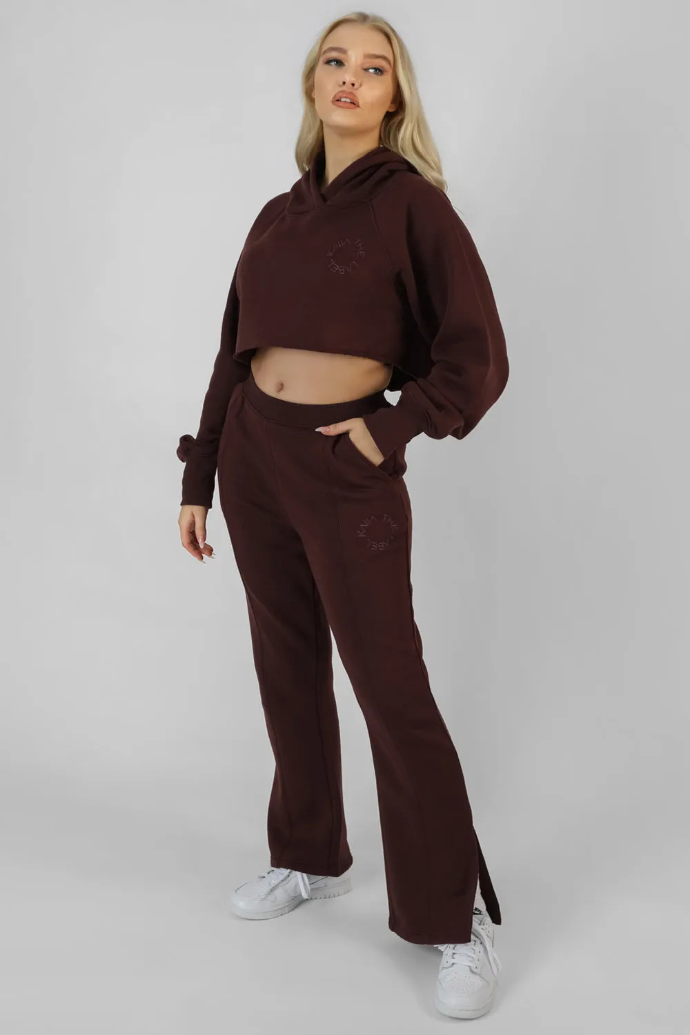 Kaiia Tonal Embroidered Joggers Dark Brown