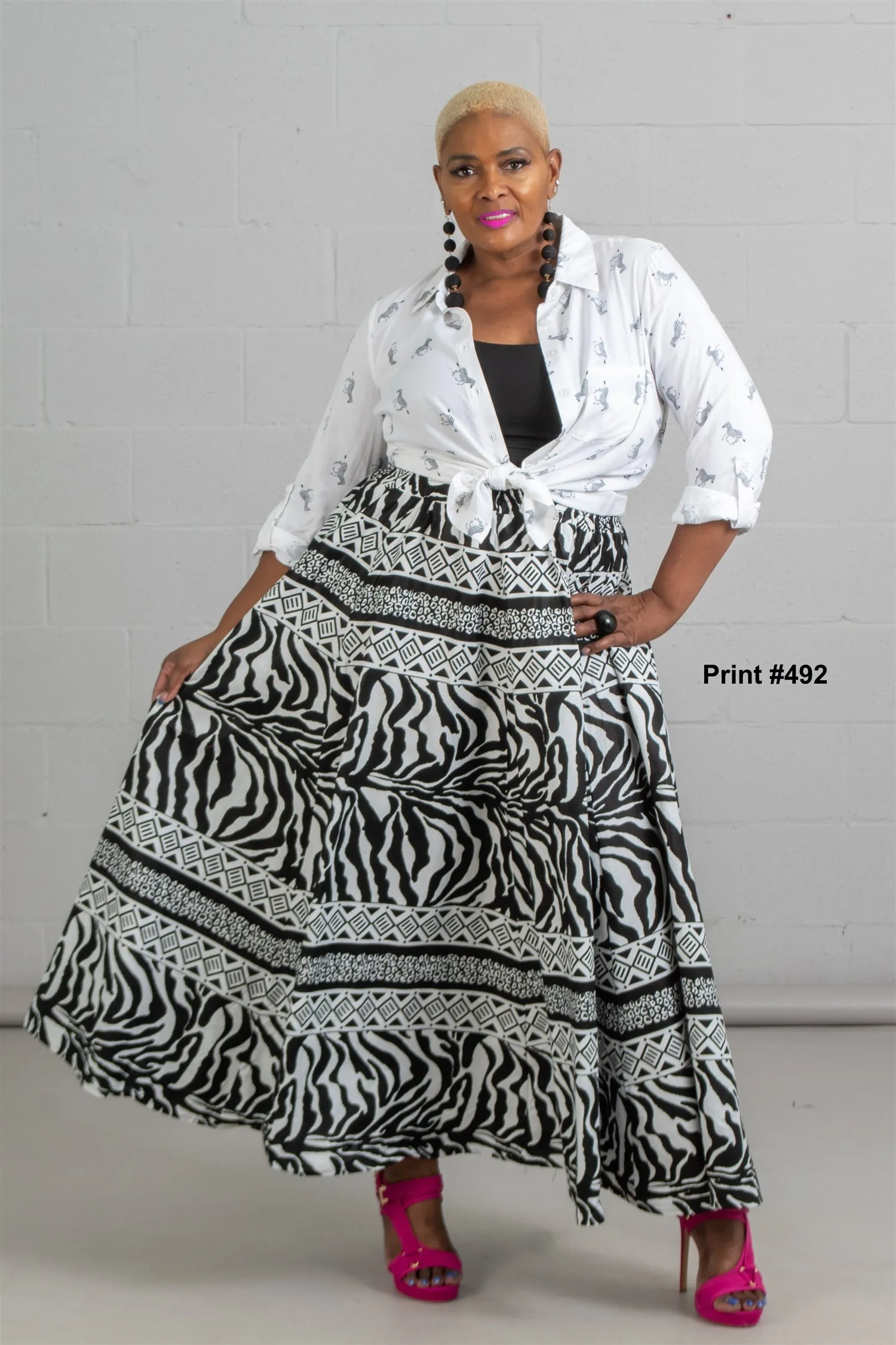 KaraChic 7001 Elastic Waist Authentic African Print Maxi Skirt