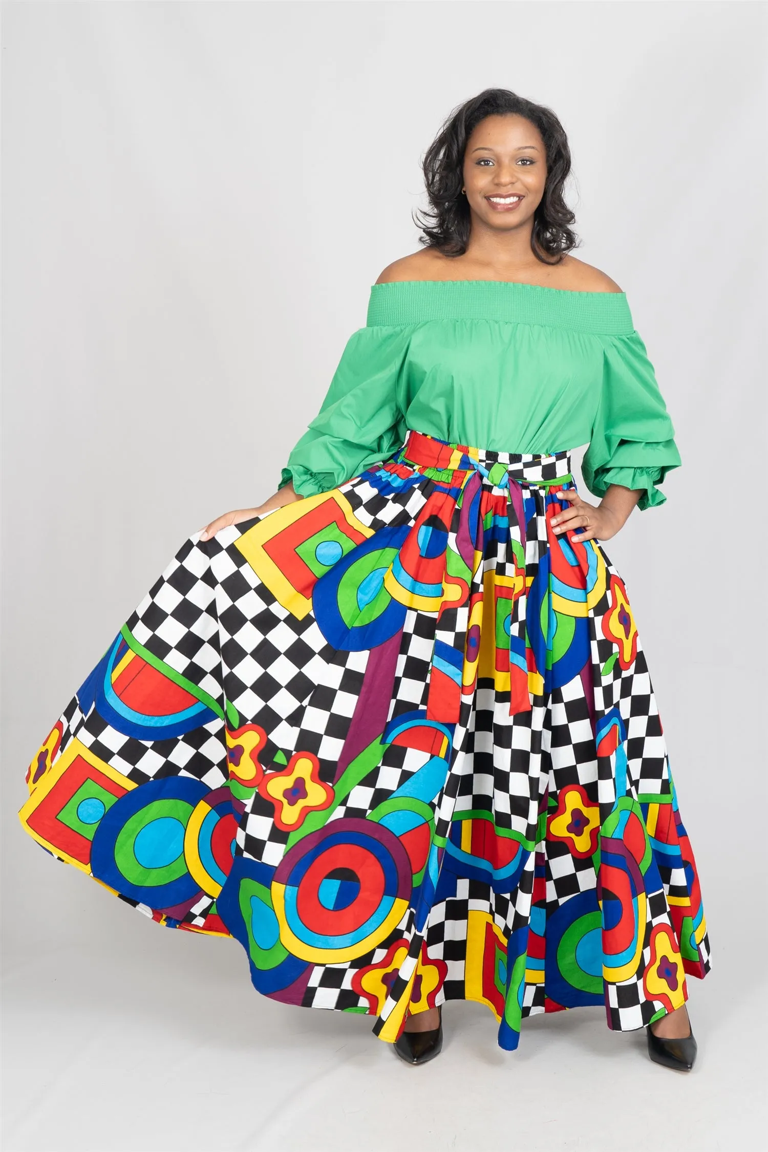 KaraChic 7001 Elastic Waist Authentic African Print Maxi Skirt