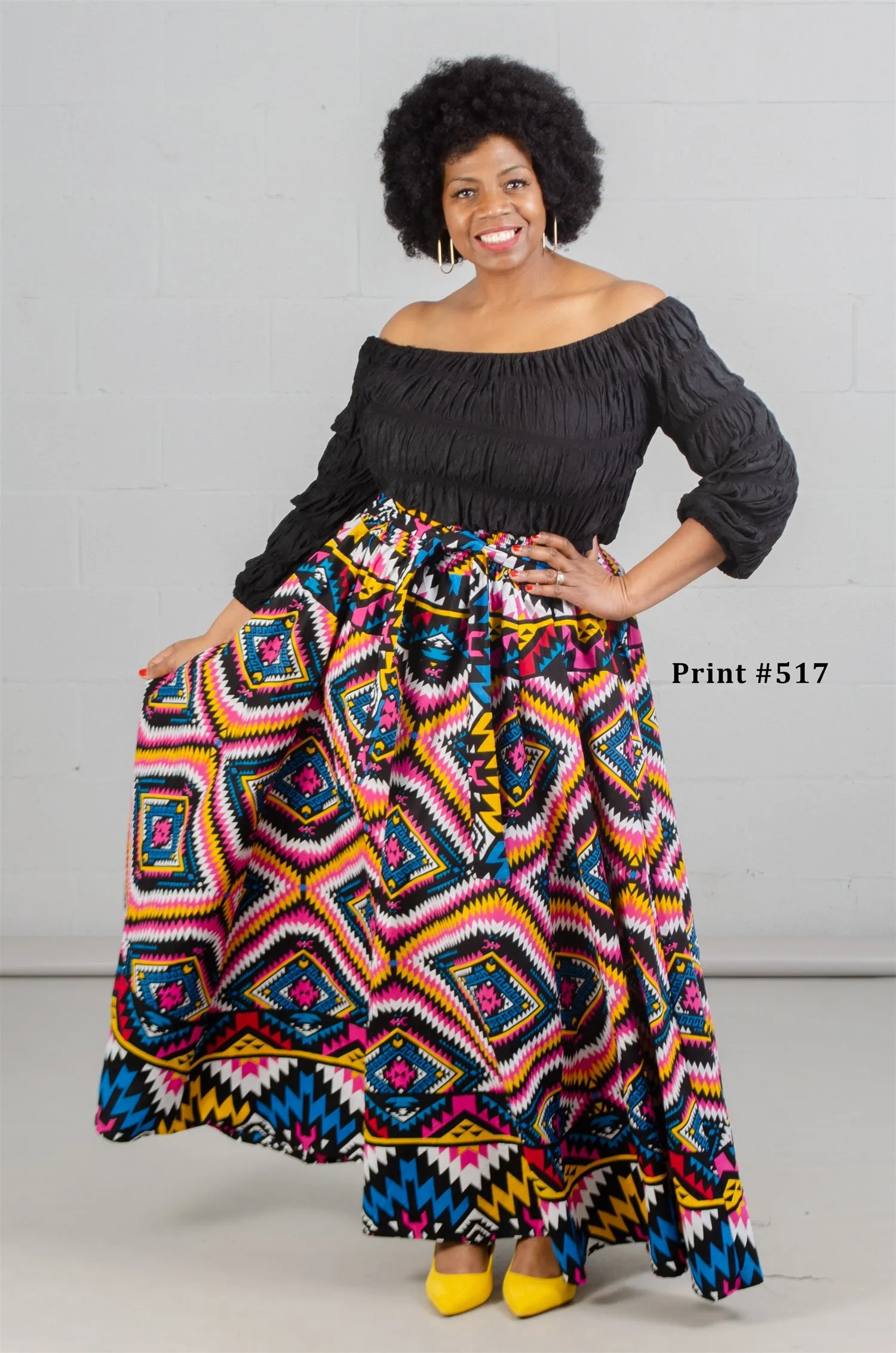 KaraChic 7001 Elastic Waist Authentic African Print Maxi Skirt