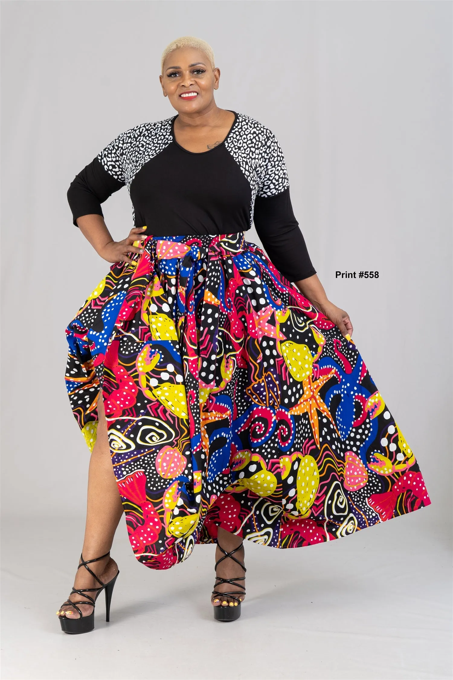 KaraChic 7001 Elastic Waist Authentic African Print Maxi Skirt