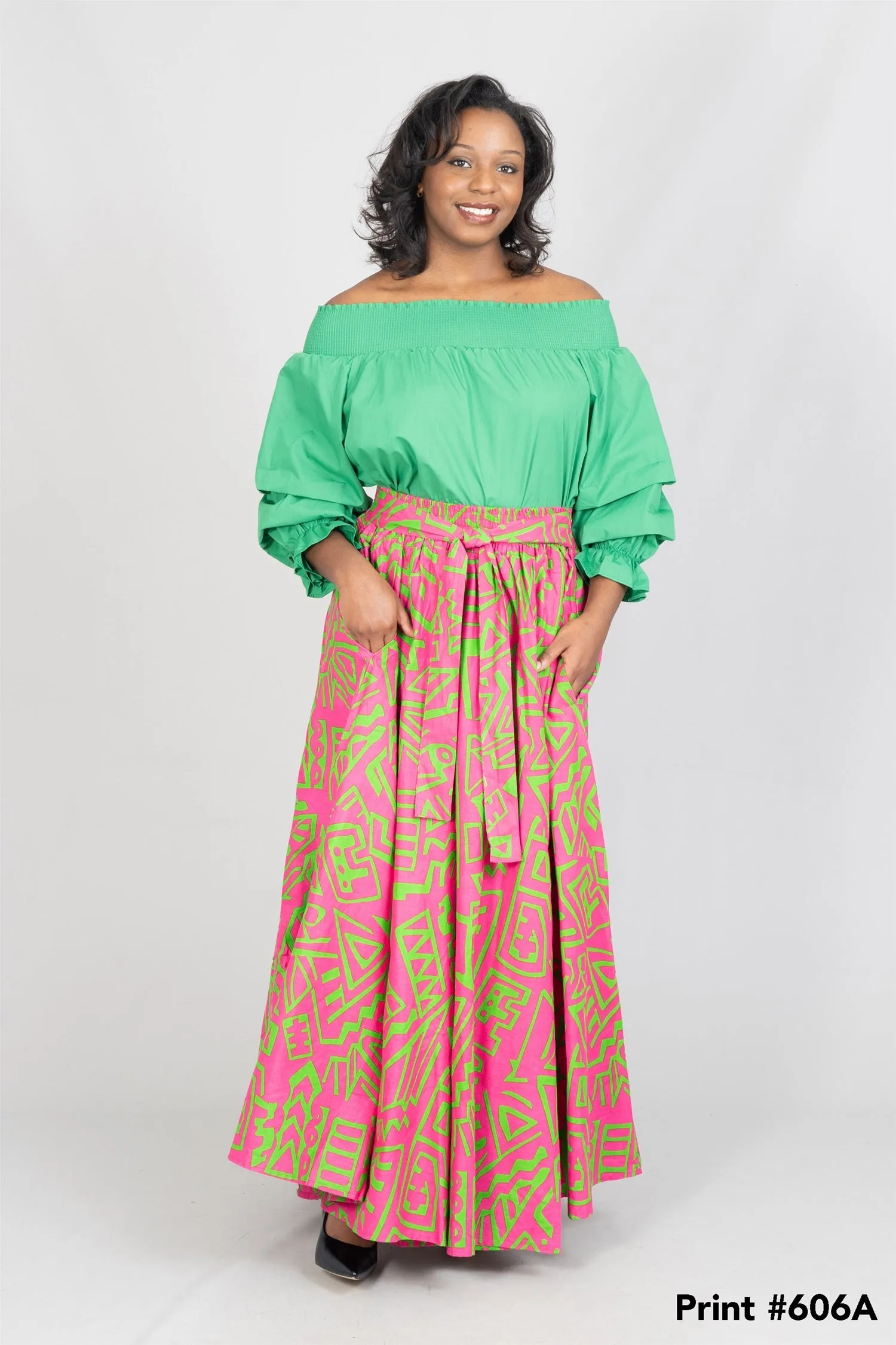 KaraChic 7001 Elastic Waist Authentic African Print Maxi Skirt