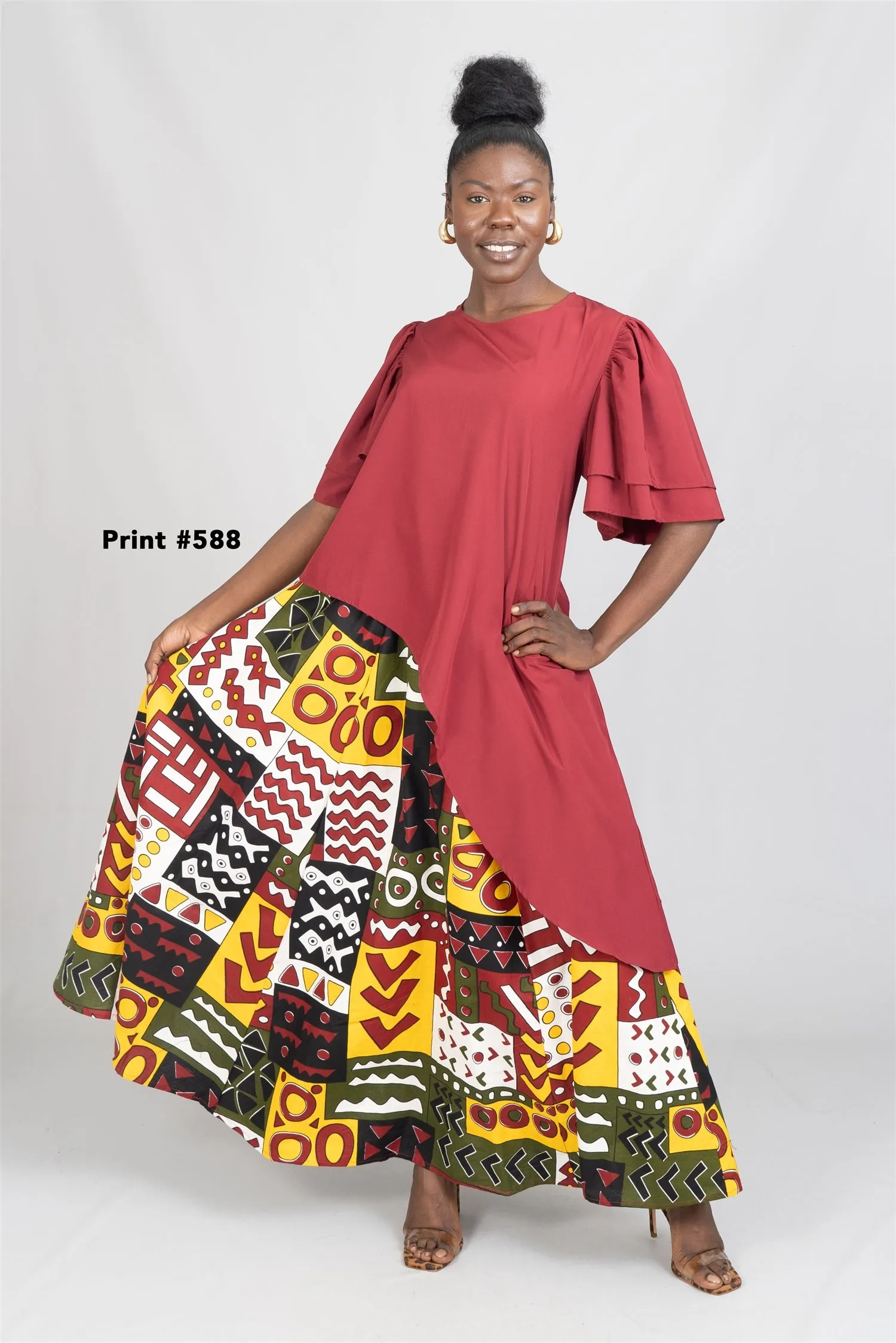 KaraChic 7001 Elastic Waist Authentic African Print Maxi Skirt