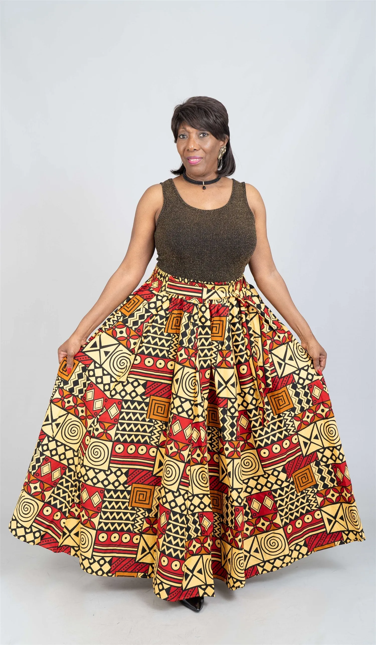 KaraChic 7001 Elastic Waist Authentic African Print Maxi Skirt