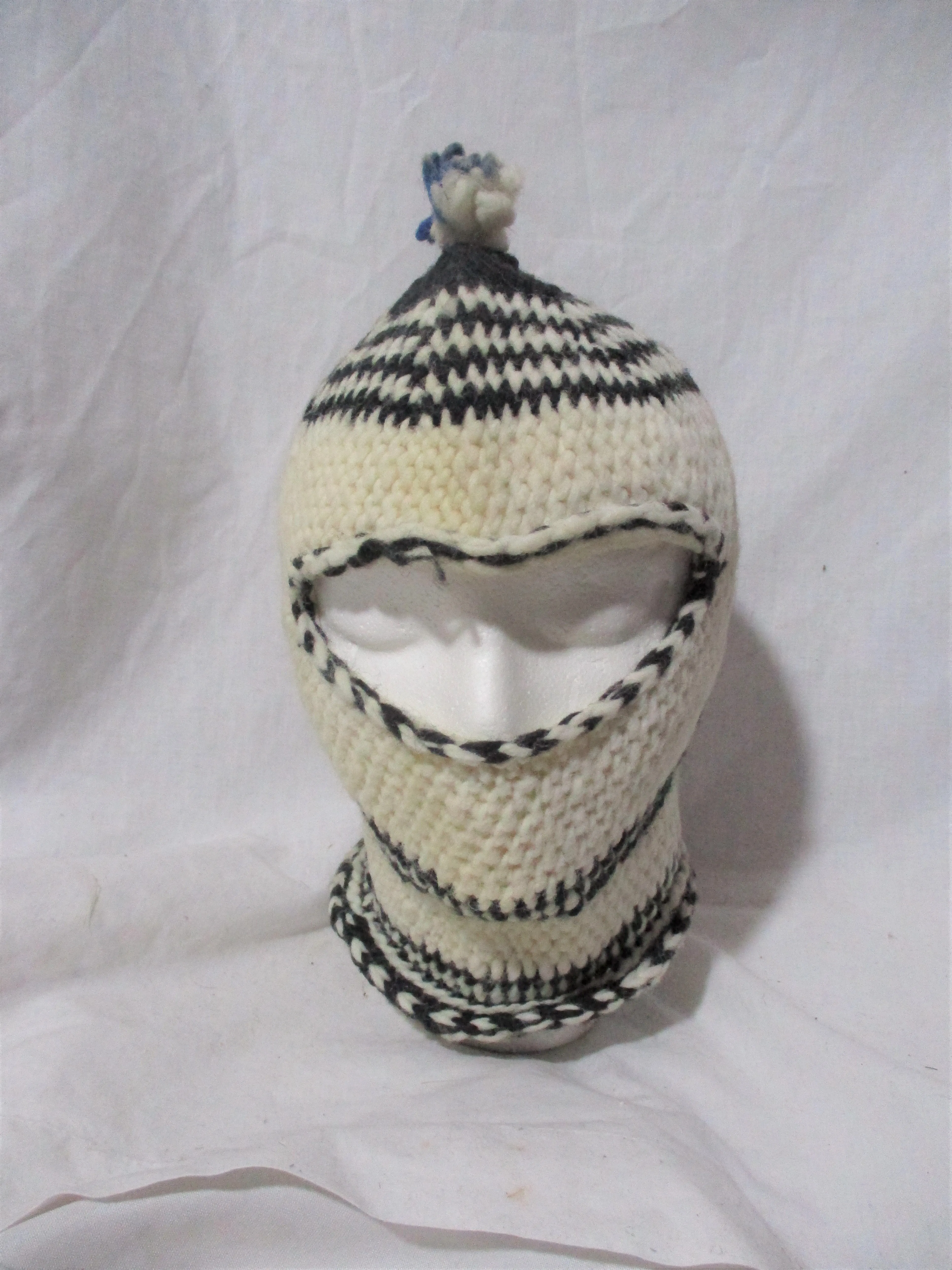 Knit Warm SKI FACE MASK HAT Beanie Cap Neck Warmer WHITE BLACK Ethnic