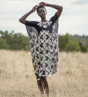 Kyrgyz Felted Tunic Dress: White on Black