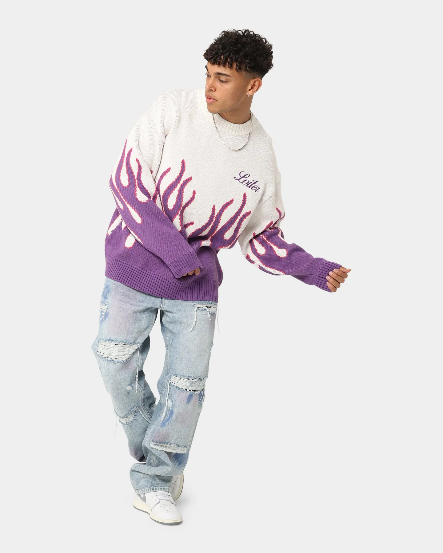 Loiter Inferno Knit Sweater White/Purple